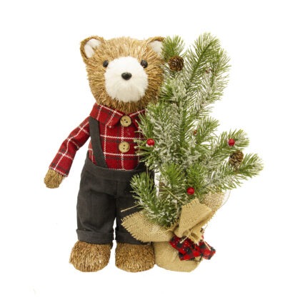 URSO XADREZ VERMELHO COM PINHEIRO - ALT 35 CM X LARG 25 CM (CB0023)