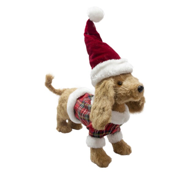 SALSICHA MARROM PELUDO COM GORRO - ALT 41 CM X LARG 35 CM (CL0356)