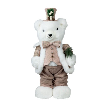 URSO COM CASACO VELUDO ROSA E CARTOLA - ALT 43 CM (CL0484)