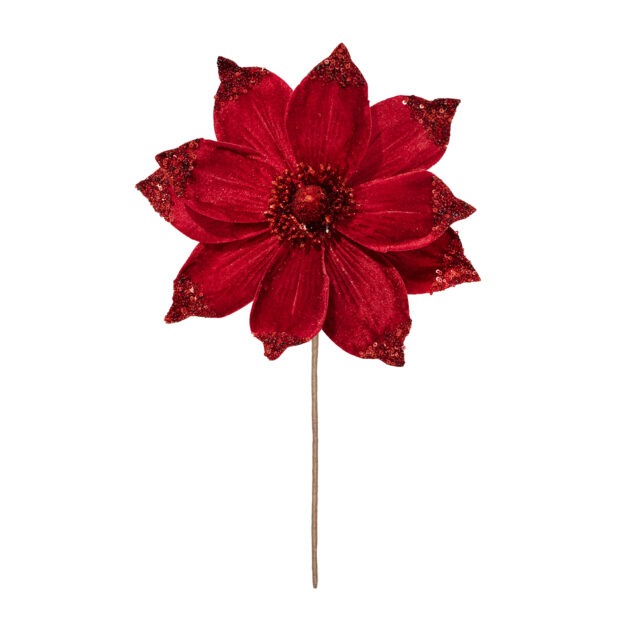 POINSETIA VELUDO VERMELHA COM GLITTER - ALT 35 CM X DIAM 25 CM (CF0650)