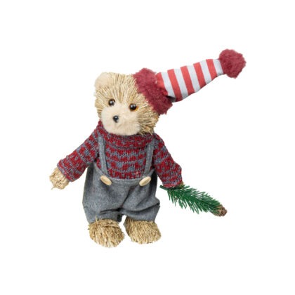 URSO COM HASTE DE BERRY COM PINHO - ALT 27 CM X LARG 14 CM (CB0225)