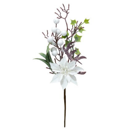 HASTE NATALINA BRANCO COM FOLHAGENS - ALT 28 CM (CF0128)