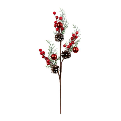 HASTE BERRY VERMELHO E PINHOS - ALT 59 CM (CF0448)
