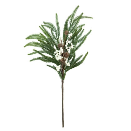 HASTE PINHEIRO COM PINHA E BERRY BRANCO TOQUE REAL - ALT 60 CM (CF0963)