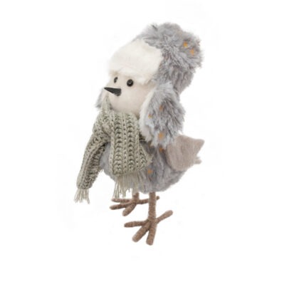 PASSARO COM GORRO CINZA ESCANDINAVO - ALT 22 CM X LARG 12 CM (CL0052)