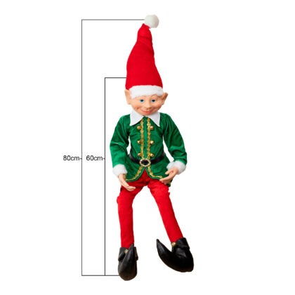 ELFO SENTADO CASACO VERDE COM DOURADO - ALT 60 CM (CL1025)