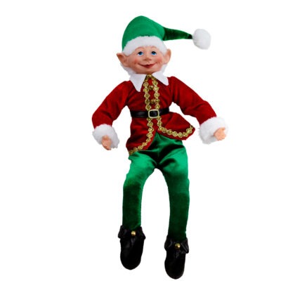 ELFO SENTADO CASACO VERMELHO COM DOURADO - ALT 44 CM (CL1025)