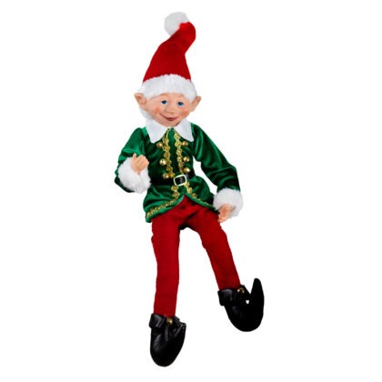 ELFO SENTADO CASACO VERDE COM DOURADO - ALT 44 CM (CL1026)