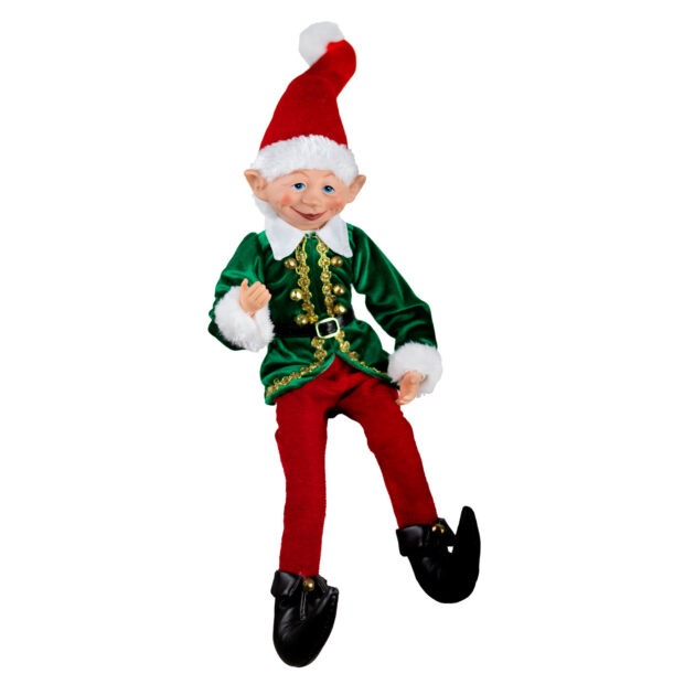 ELFO SENTADO CASACO VERDE COM DOURADO - ALT 44 CM (CL1026)
