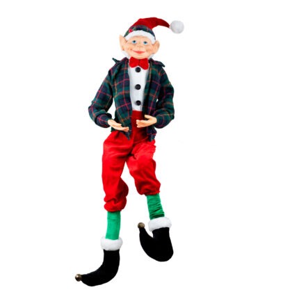 ELFO SENTADO CASACO XADREZ VERDE - ALT 77 CM (CL1027)