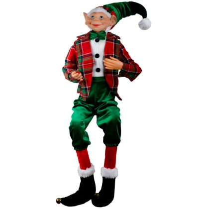 ELFO SENTADO CASACO XADREZ VERMELHO - ALT 77 CM (CL1028)