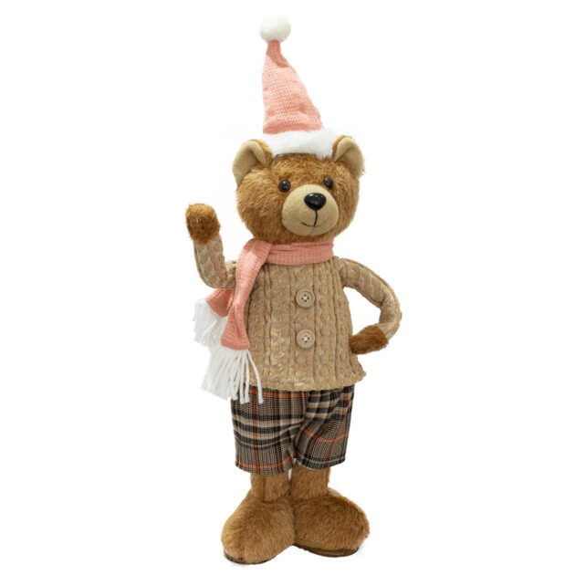 URSO EM PE COM CACHECOL ROSE - ALT 55 X LARG 23 CM (CN0106)
