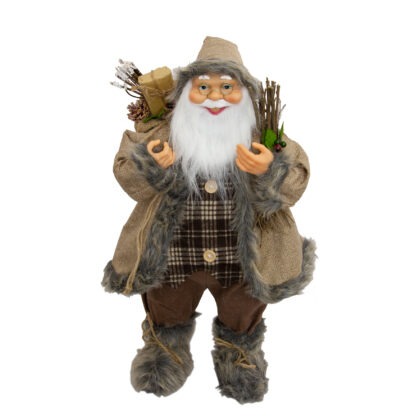 PAPAI NOEL CASACO MARROM XADREZ COM PRESENTES - ALT 60 CM (CS0038)