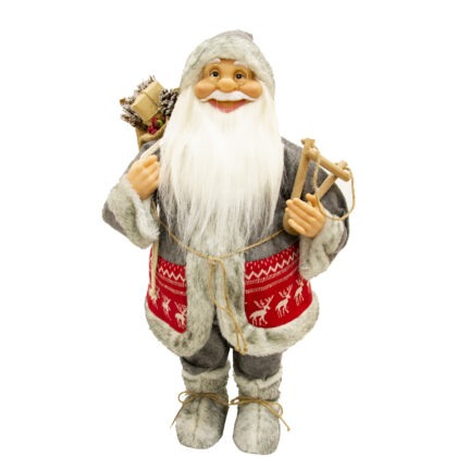 PAPAI NOEL CASACO CINZA COM PRESENTES E RAQUETE - ALT 60 CM (CS0053)