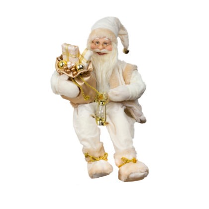 PAPAI NOEL BRANCO COM DOURADO SENTADO - ALT 45 CM  (CS0161)