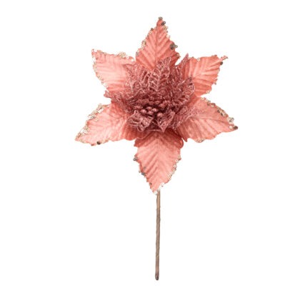 POINSETIA VELUDO ROSE COM BRILHO X 6 - ALT 25 CM (CF0258)