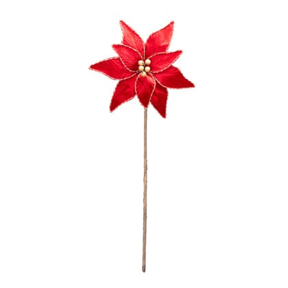 POINSETIA VELUDO VERMELHO C/ BORDA LISTRADA X 9 - ALT 65 CM X DIAM 27 CM (CF0317)