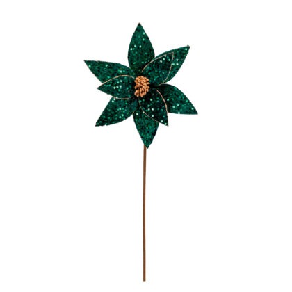 POINSETIA VELUDO  VERDE  COM LANTEJOULA X 9 -ALT 60 CM DIAM 30 CM (CF0680)