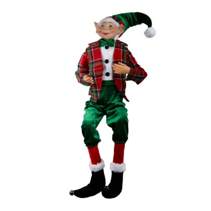 ELFO SENTADO CASACO XADREZ VERMELHO - ALT 80 CM (CL1028)