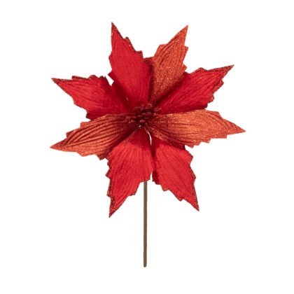 POINSETIA VELUDO VERMELHA COM GLITTER - ALT 37 CM X DIAM 27 CM (CF0666)