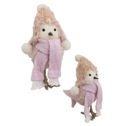 PASSARO COM GORRO ROSA ESCANDINAVO - ALT 20 CM (CL0088)
