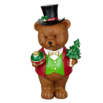 URSO RESINA COM BOLA E PINHEIRO - ALT 34 CM (CA0291)