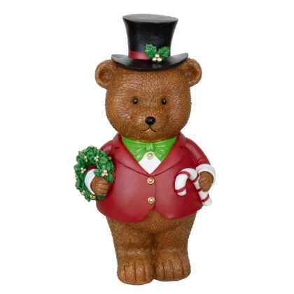 URSO RESINA COM GUIRLANDA E BENGALA - ALT 33 CM (CA0292)