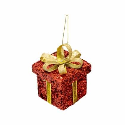 PENDENTE CAIXA DE PRESENTE VERMELHO COM GLITTER - ALT 10 CM (CE0238)