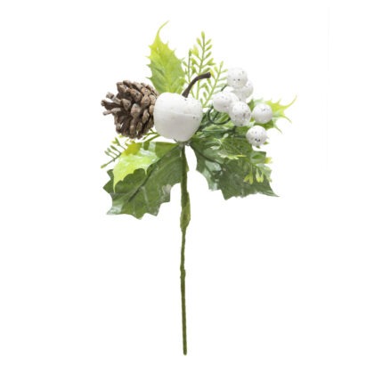 HASTE PEROLA BRANCA COM FOLHAGEM - ALT 20 CM (CF0055)