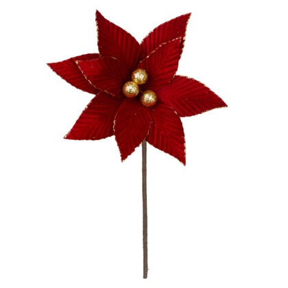 POINSETIA VELUDO VERMELHO COM GLITTER X 9 - ALT 30 X DIAM 20 CM (CF1093)