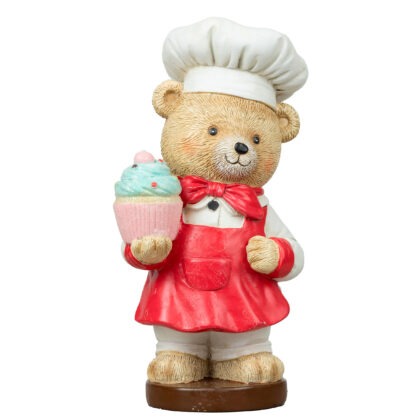 URSO RESINA COM CUPCAKE - ALT 21 CM (CA0341)