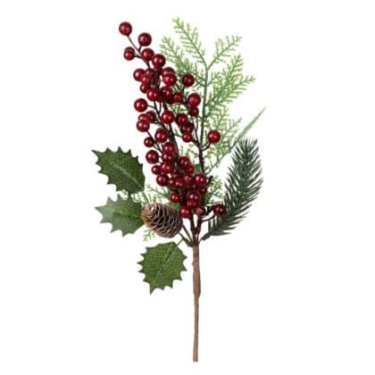 HASTE FOLHAGEM COM PINHA E BERRY - ALT 45 CM (CF0742)