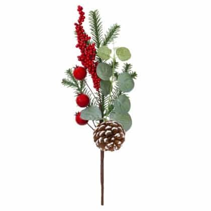 HASTE BERRY COM EUCALIPTO E PINHA - ALT 40 CM (CF0748)