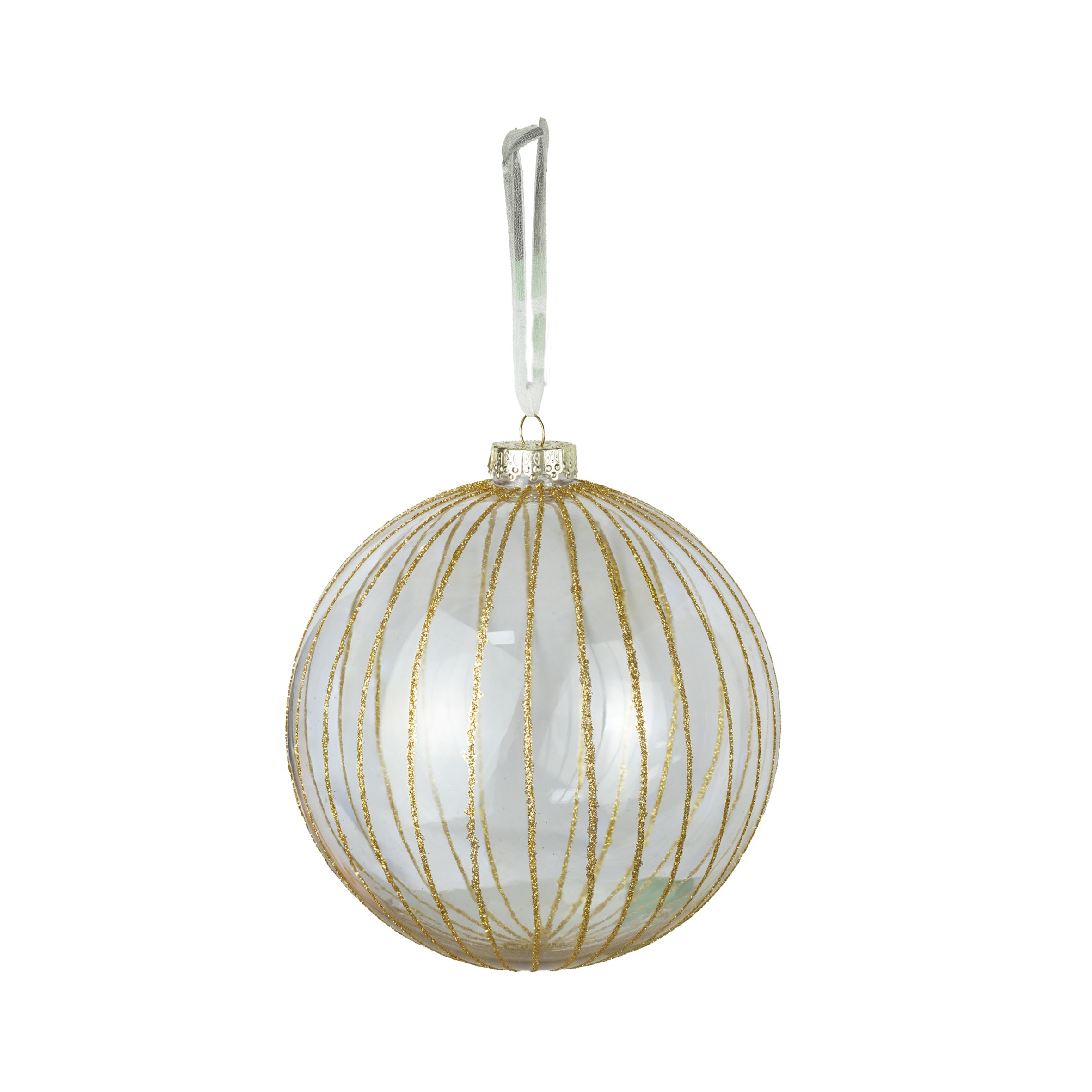BOLA TRANSPARENTE COM DOURADO C/ 2 - DIAM 10 CM (CE0601)
