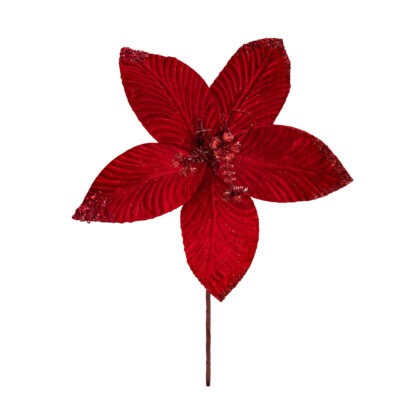 POINSETIA VERMELHA VELUDO COM BRILHO - ALT 27 CM (CF1041)