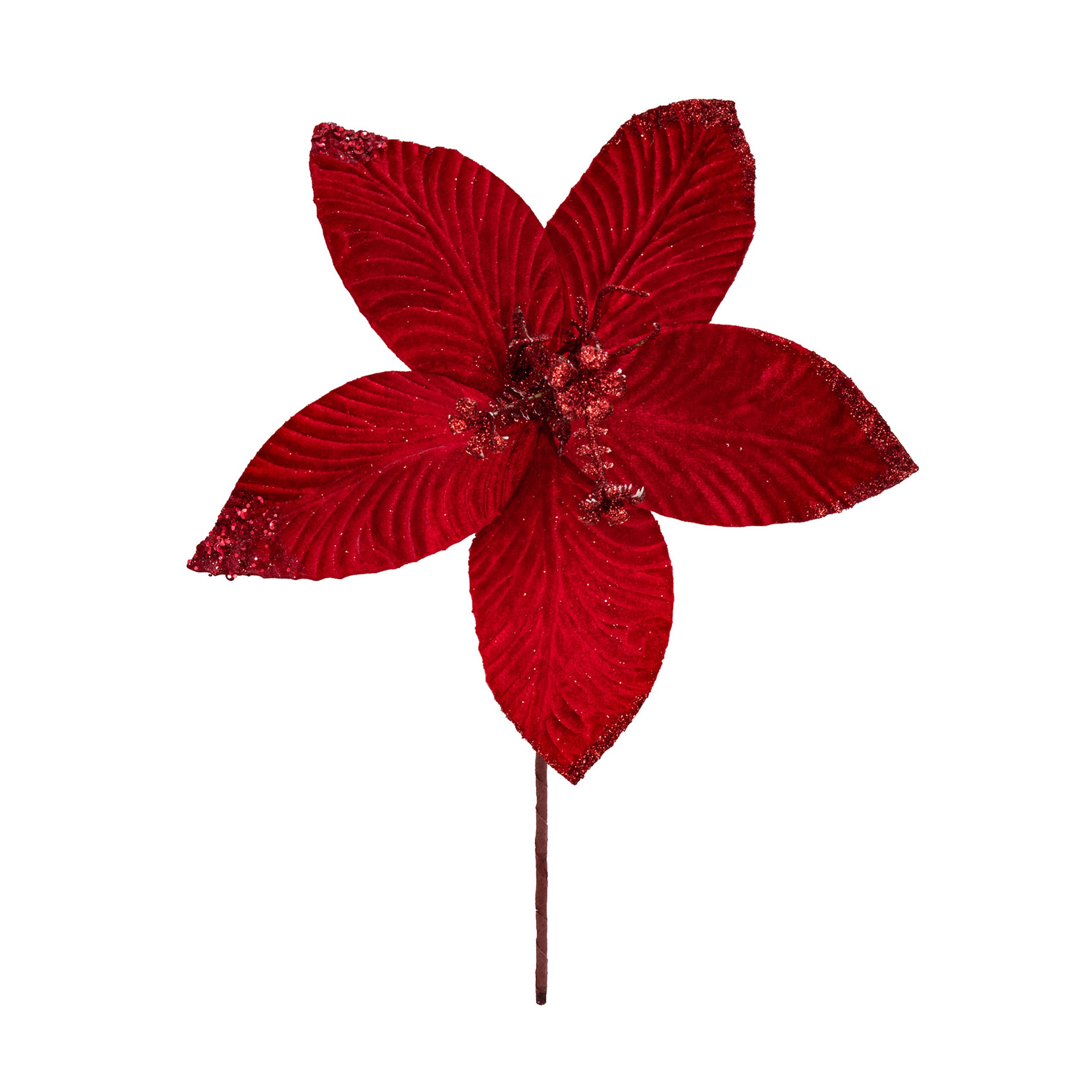 POINSETIA VERMELHA VELUDO COM BRILHO - ALT 27 CM (CF1041)