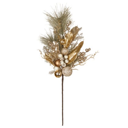 HASTE FOLHAGEM COM BOLINHAS DOURADA - ALT 70 CM (CF1070)