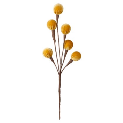 HASTE BOLINHAS VELUDO MOSTARDA  X 6 - ALT 45 CM (CF1077)