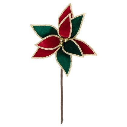 POINSETIA VERDE E VERMELHO COM GUIZO X 9 - ALT 35 X DIAM 27 CM (CF1101)