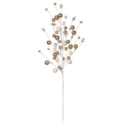 HASTE BOLINHAS CHAMPAGNE E CRISTAIS - ALT 60 CM (CF1187)