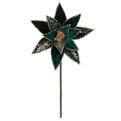 POINSETIA VELUDO VERDE COM GLITTER X 13 - ALT 45 X DIAM 29 CM (CF1334)