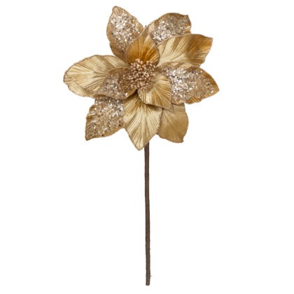 POINSETIA VELUDO DOURADO COM GLITTER X 12 - ALT 45 X DIAM 29 CM (CF1335)