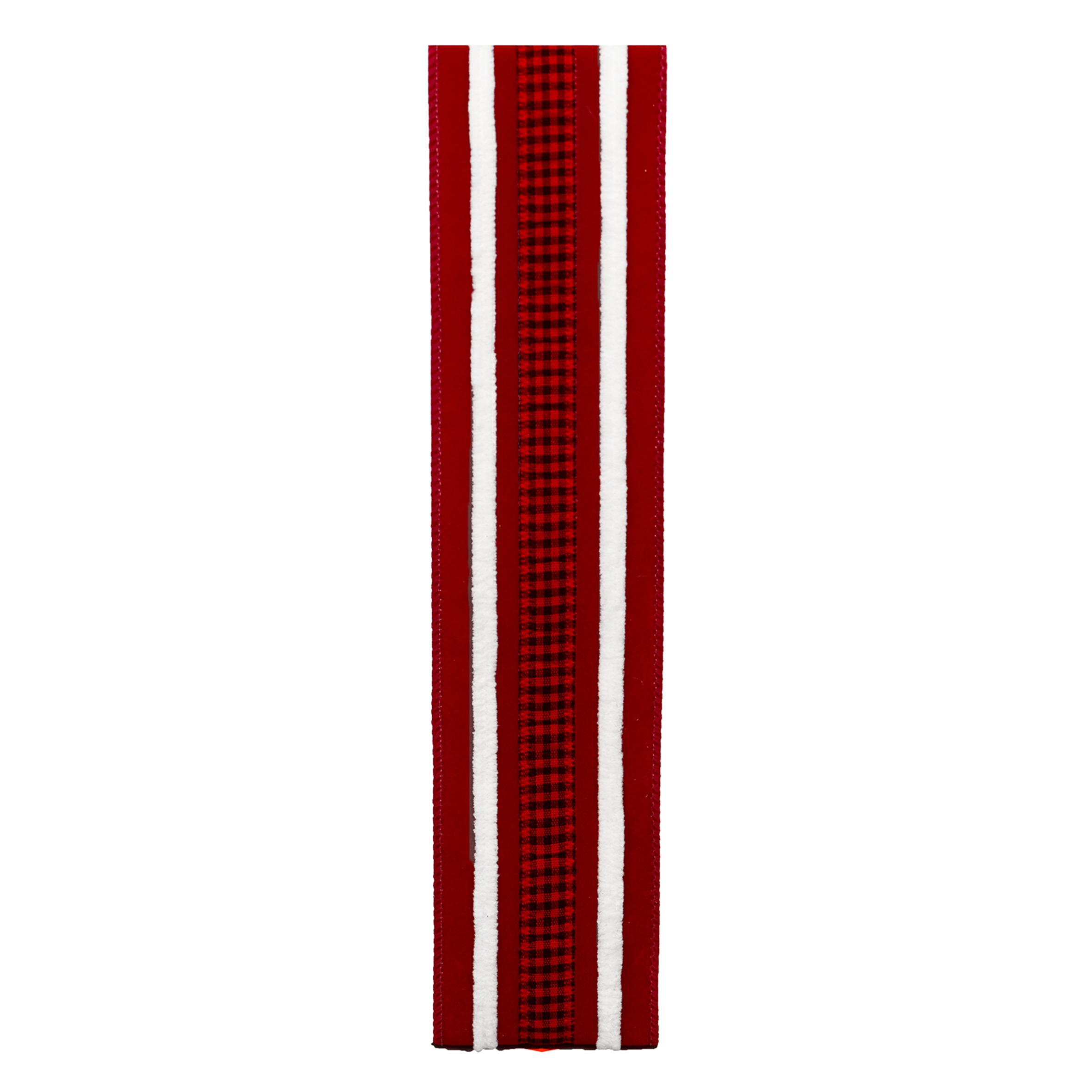 FITA NATALINA VELUDO VERMELHA XADREZ - COMP 9,14 M X LARG 6,3 CM (CR0518)